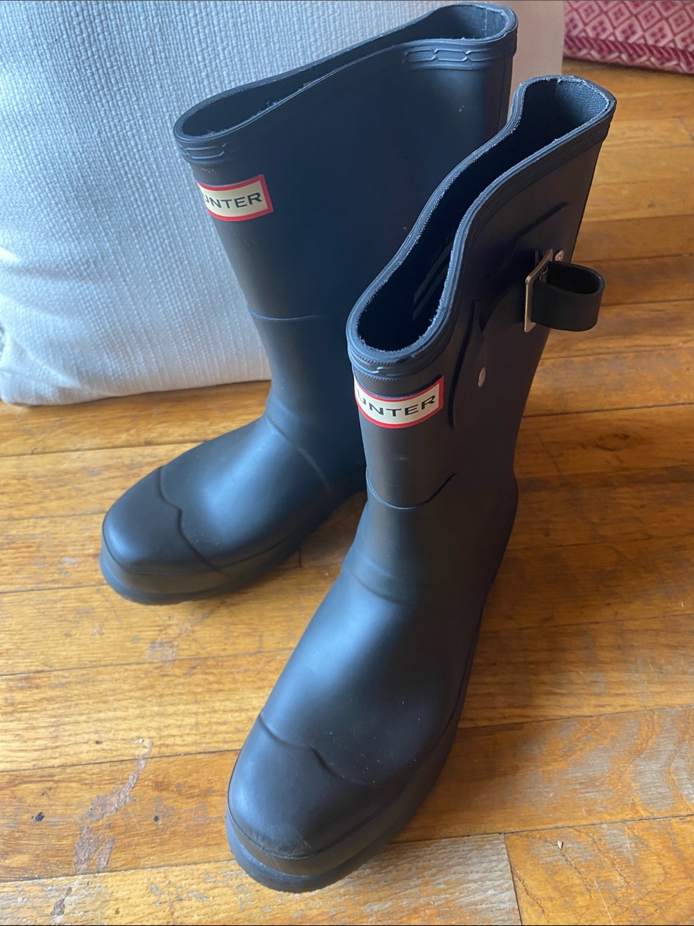 Hunter Black Mid-Calf Rain Boots with Side Buckle